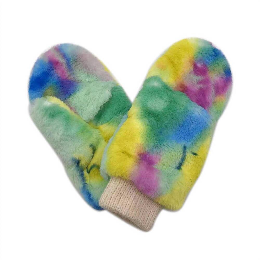 NEW SENSIBLING CORP women's tie dye faux fur mitten gloves in green